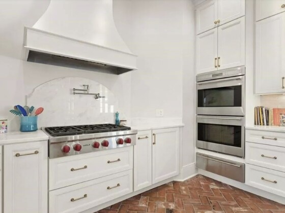 white kitchen countertop and cabinets